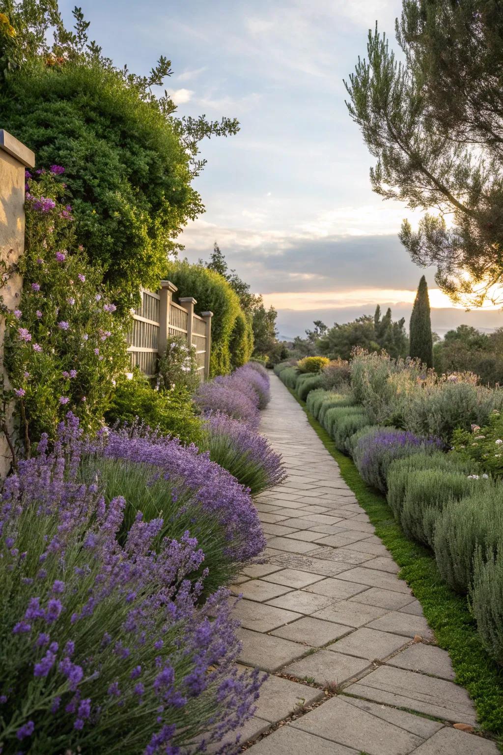 Herb borders along pathways offer a fragrant and welcoming touch.