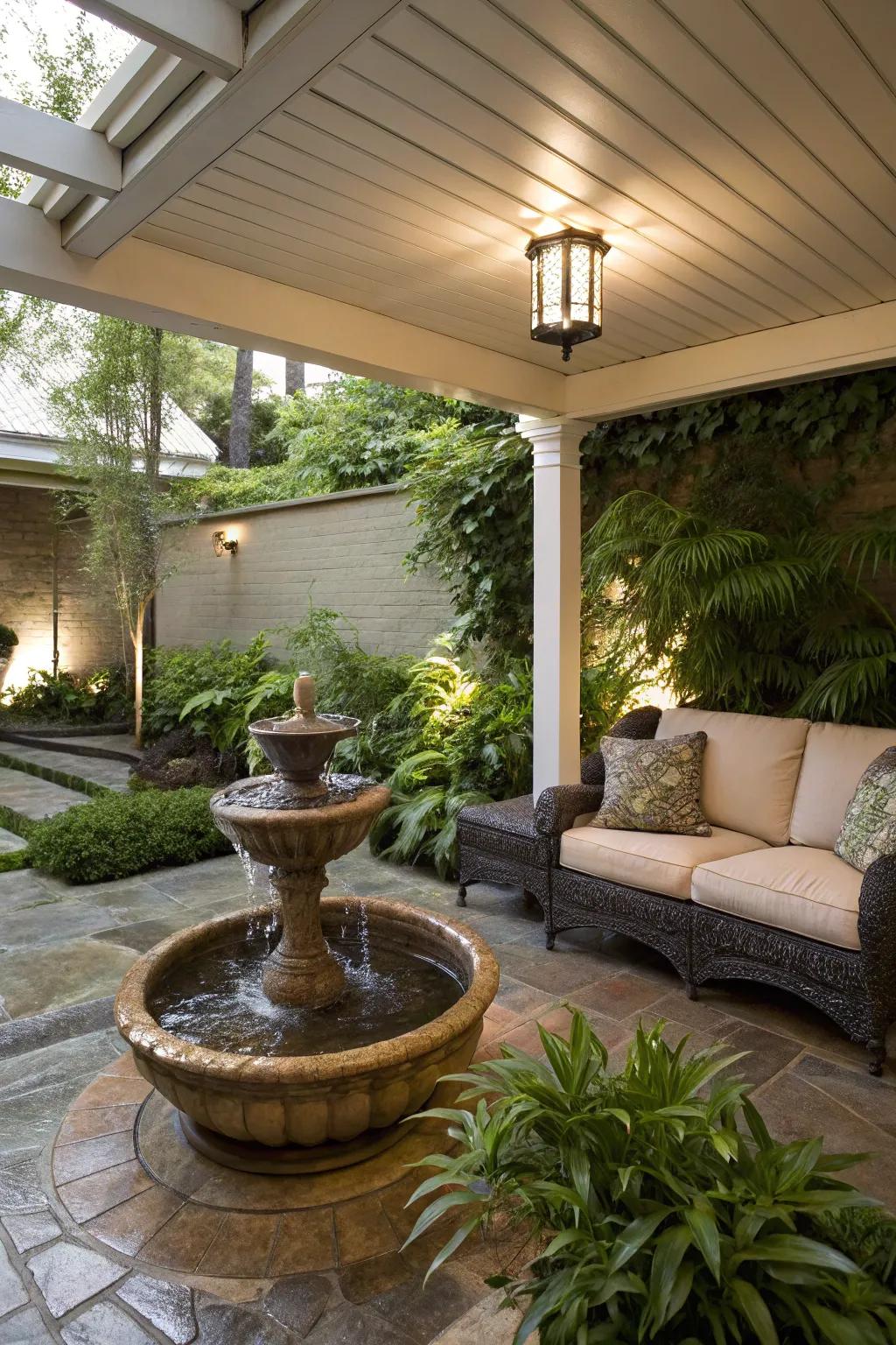 A water feature enhances the serenity of your patio.