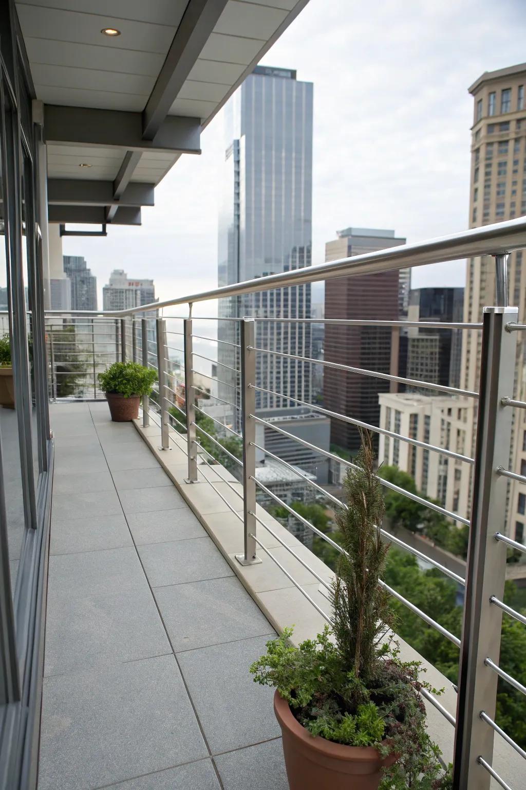 Stainless steel cable railings for an industrial and open look.