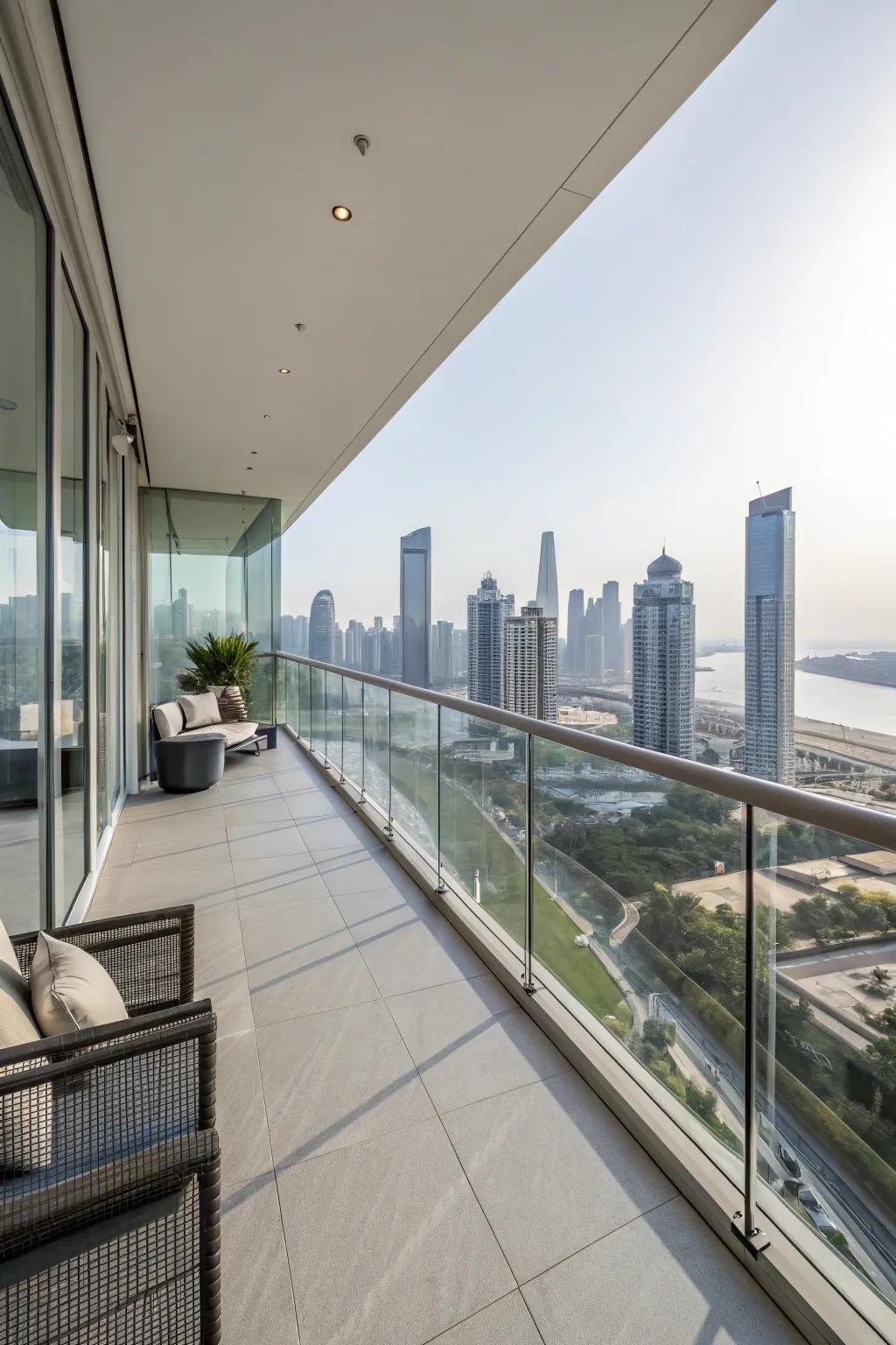 Clear glass panels offering a panoramic view and modern elegance.