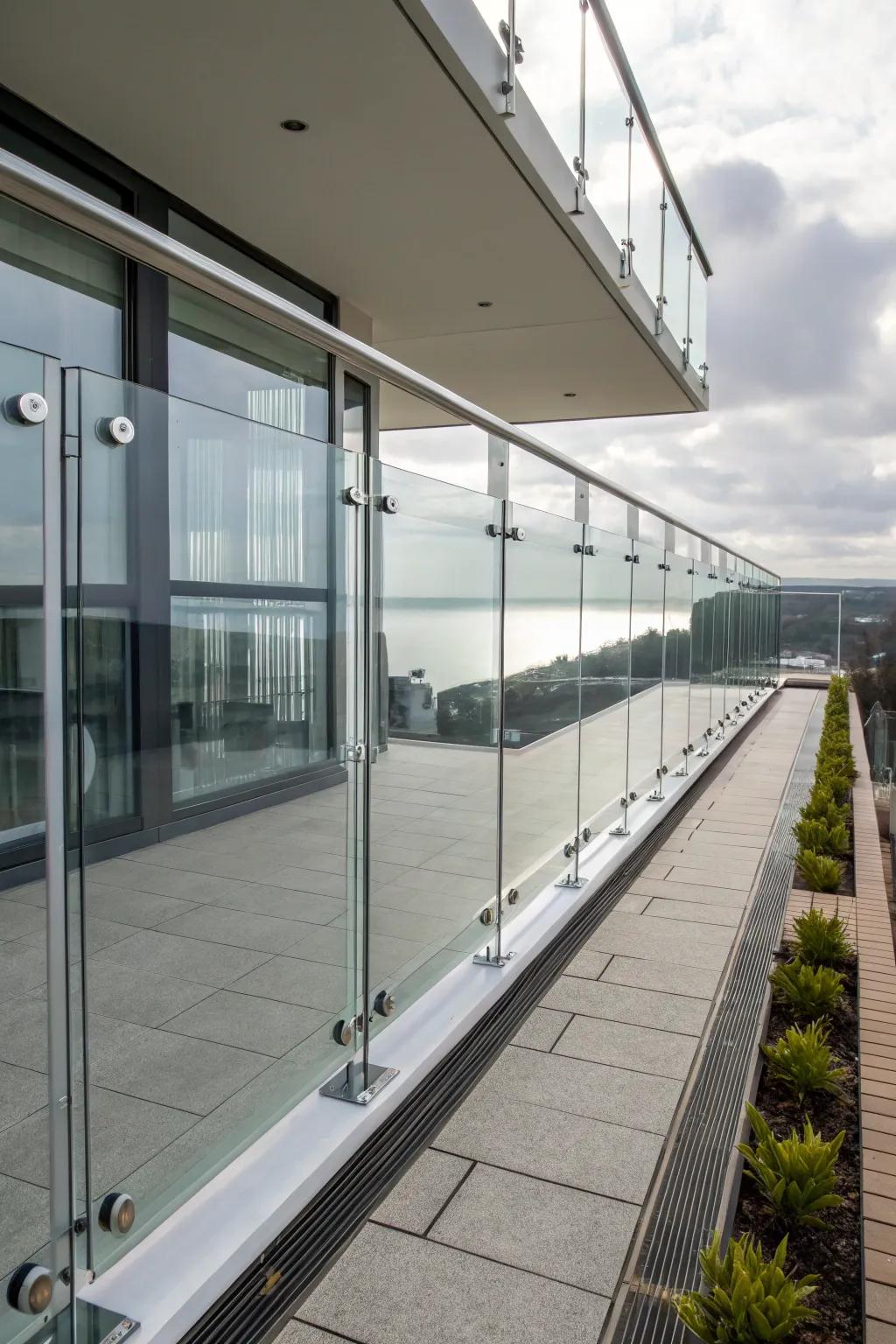Transparent acrylic panels for a futuristic and sleek balcony look.