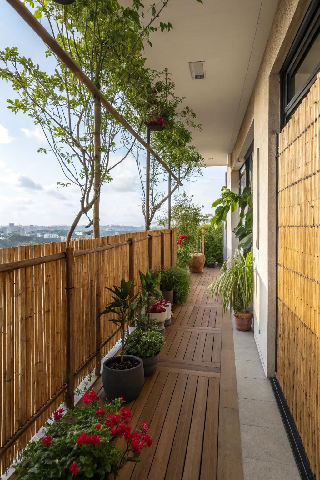 Bamboo fencing for an exotic and natural balcony vibe.