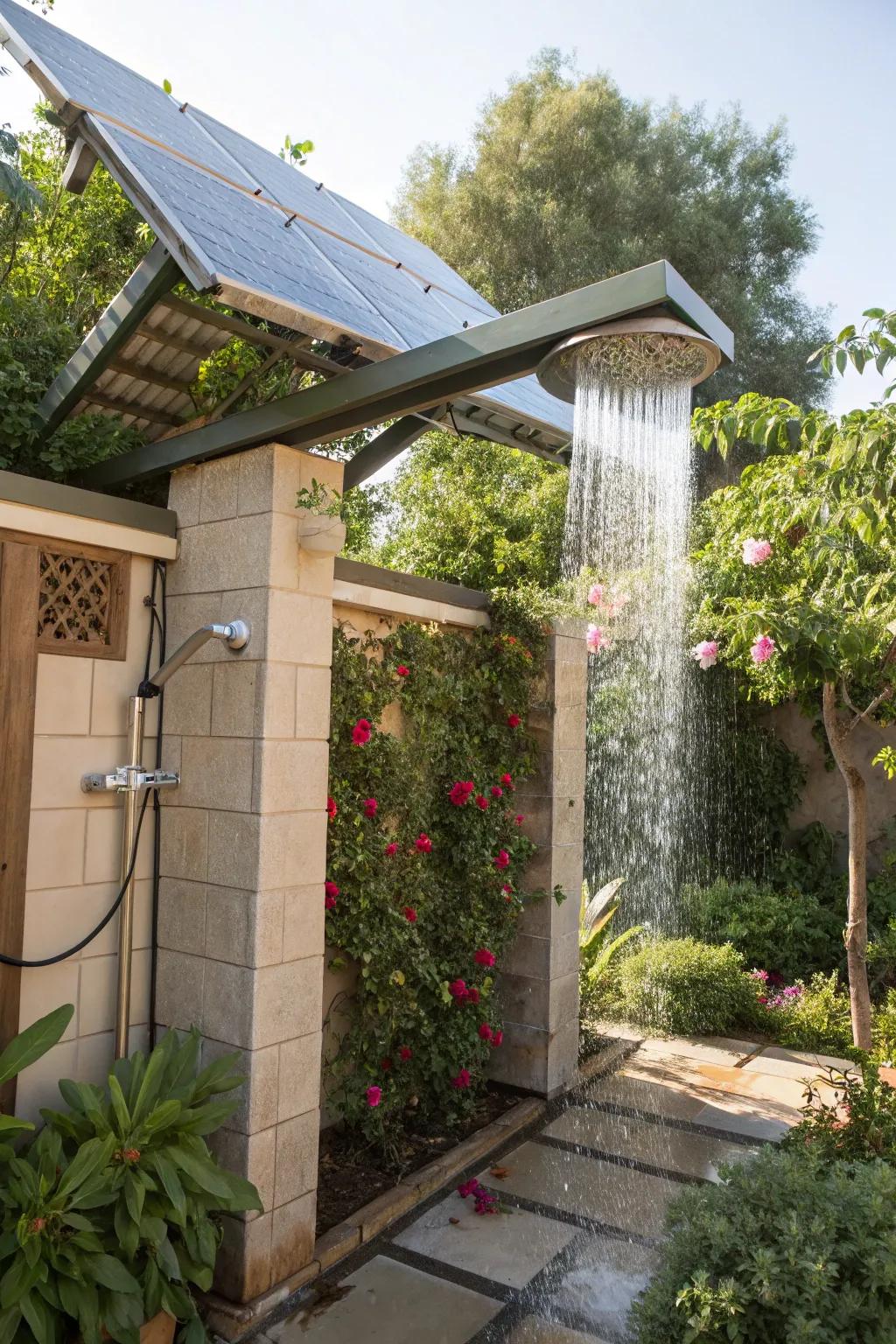 Enjoy a hot shower with solar-powered heating.