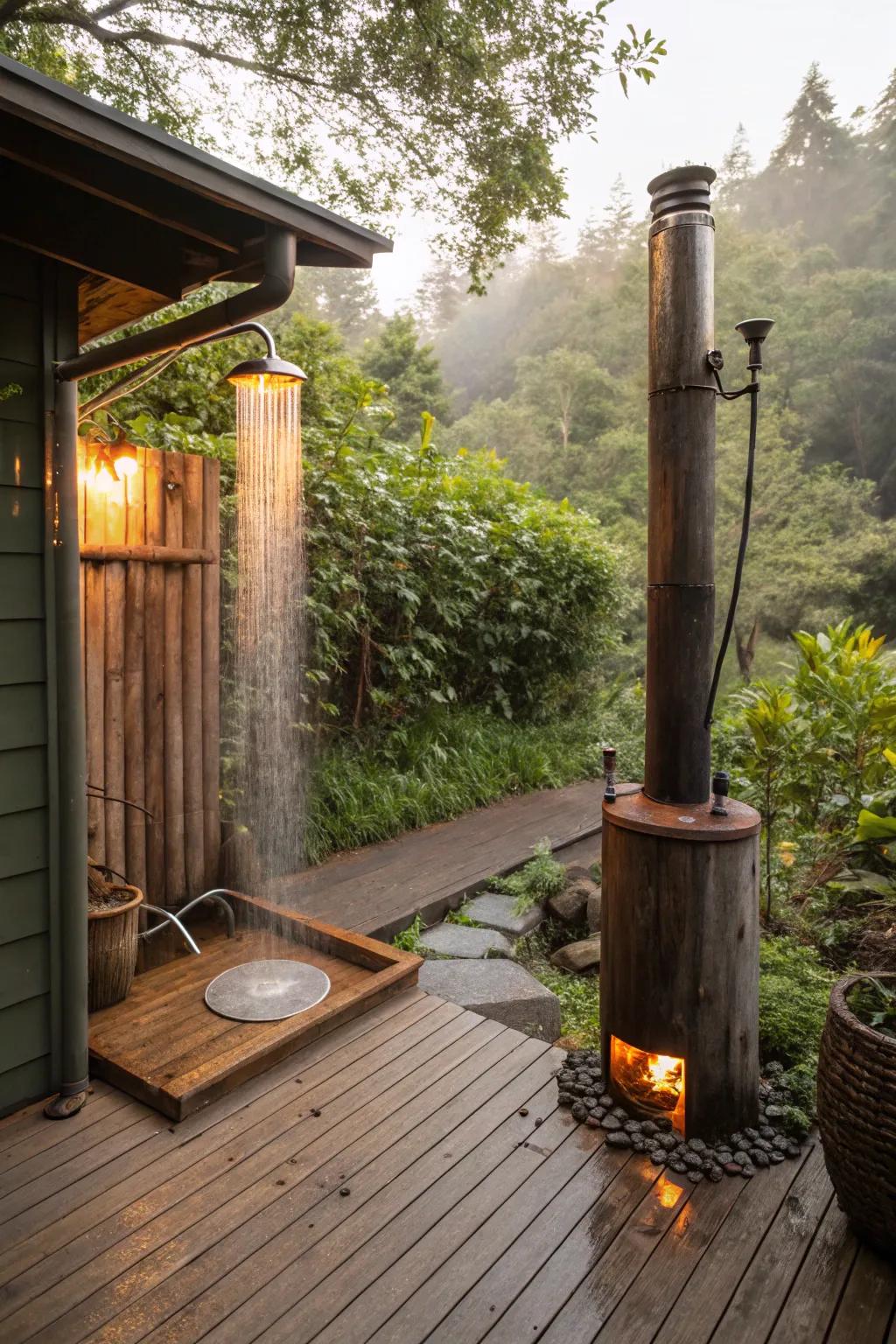 Use fire power for a hot shower experience.