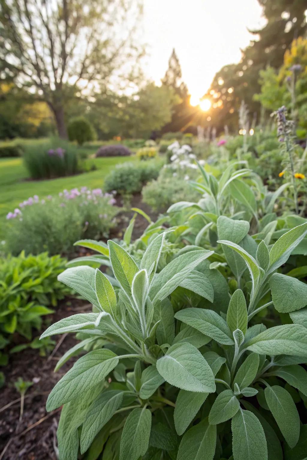 Sage plants adding elegance to the garden landscape.