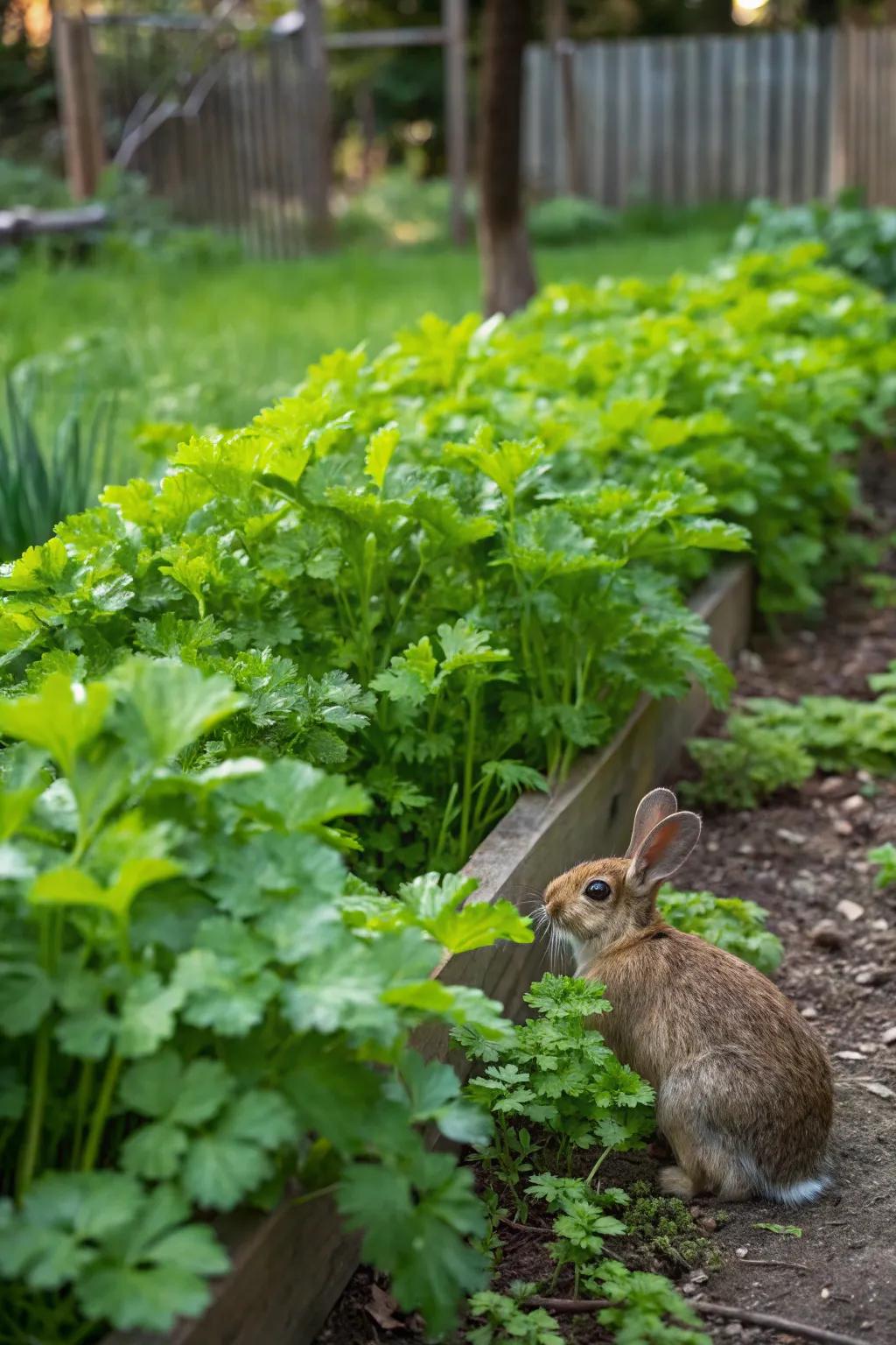 Parsley thriving in a rabbit-friendly space.