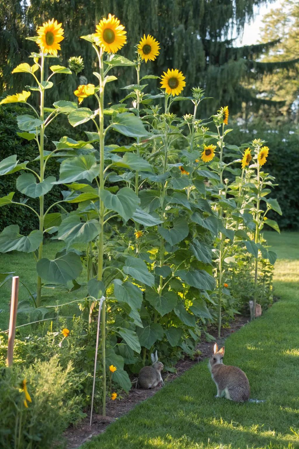 Sunflowers adding height and interest to the garden.