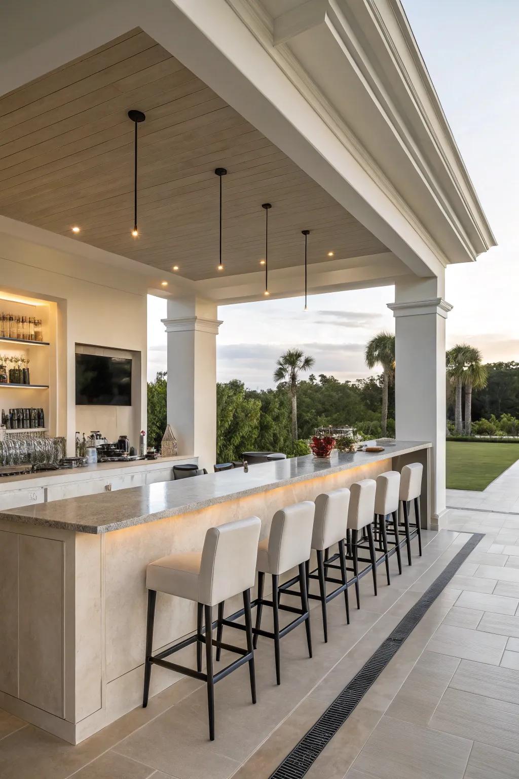 A sleek, minimalist lanai bar with modern design elements.