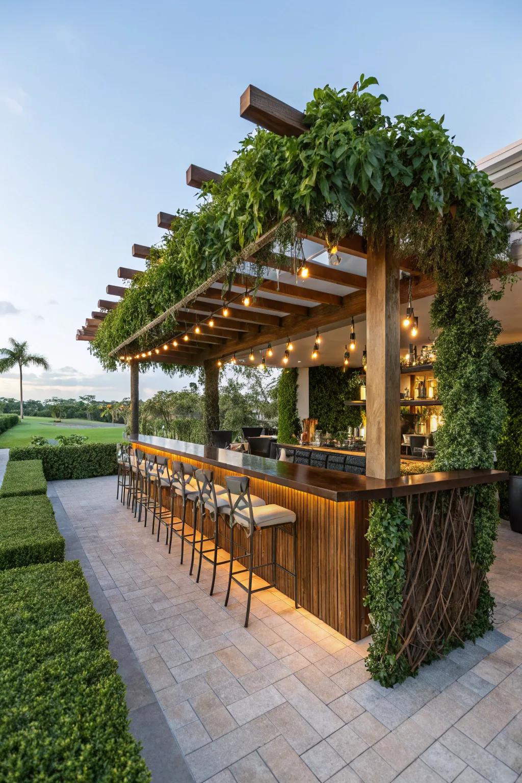 A lanai bar enhanced with a beautiful pergola.