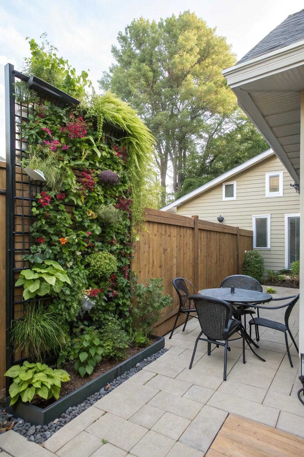 A vertical garden that adds greenery and interest to your patio walls.