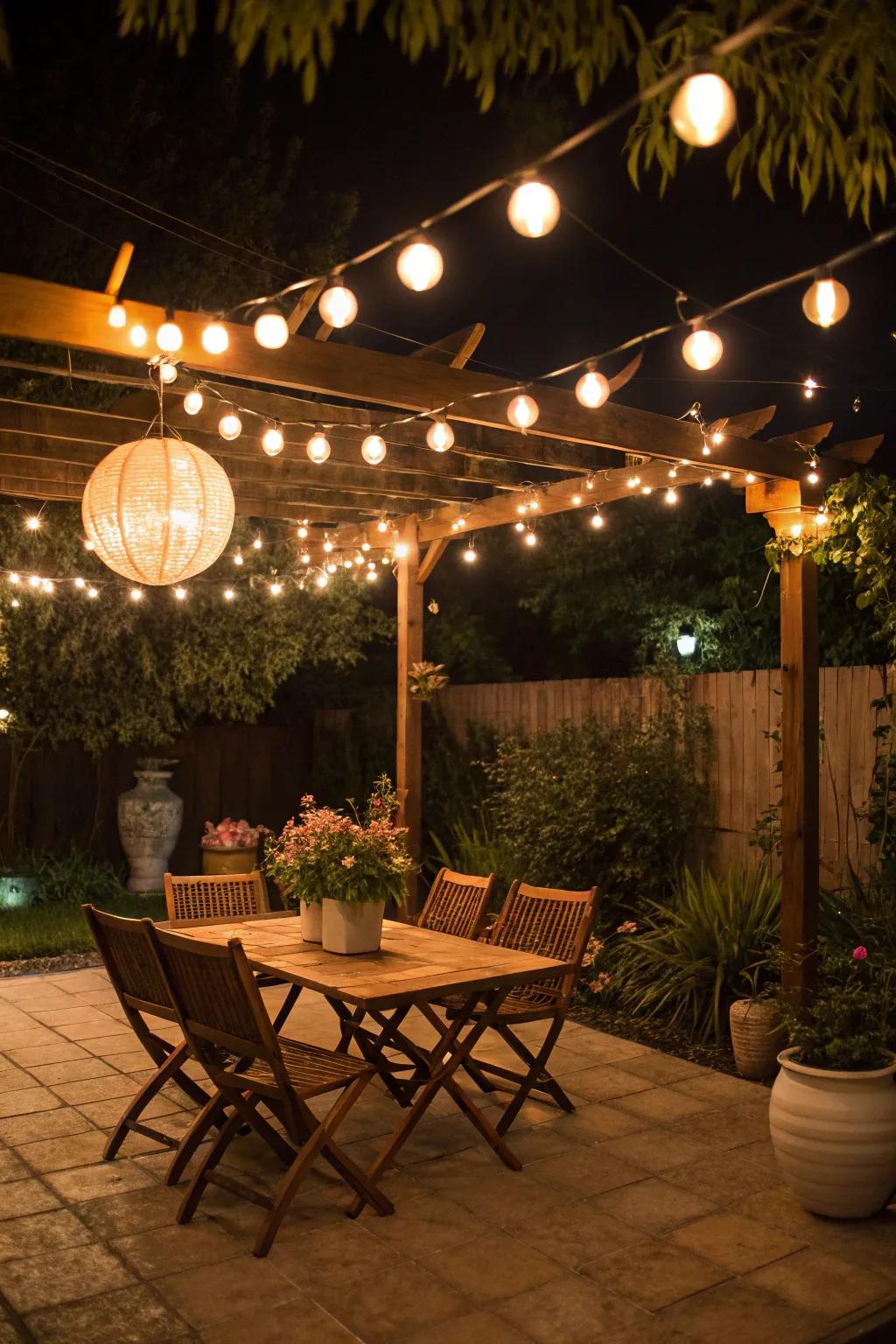 Ambient lighting that transforms your patio into a nighttime haven.