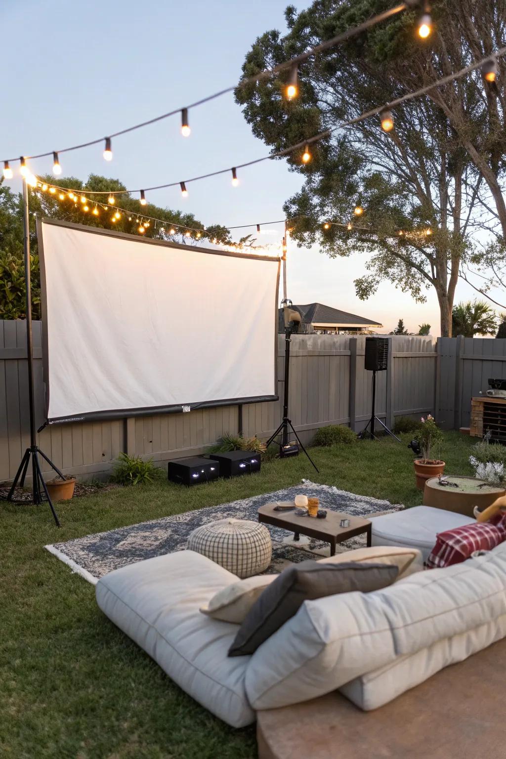 A backyard movie night setup for fun summer evenings.