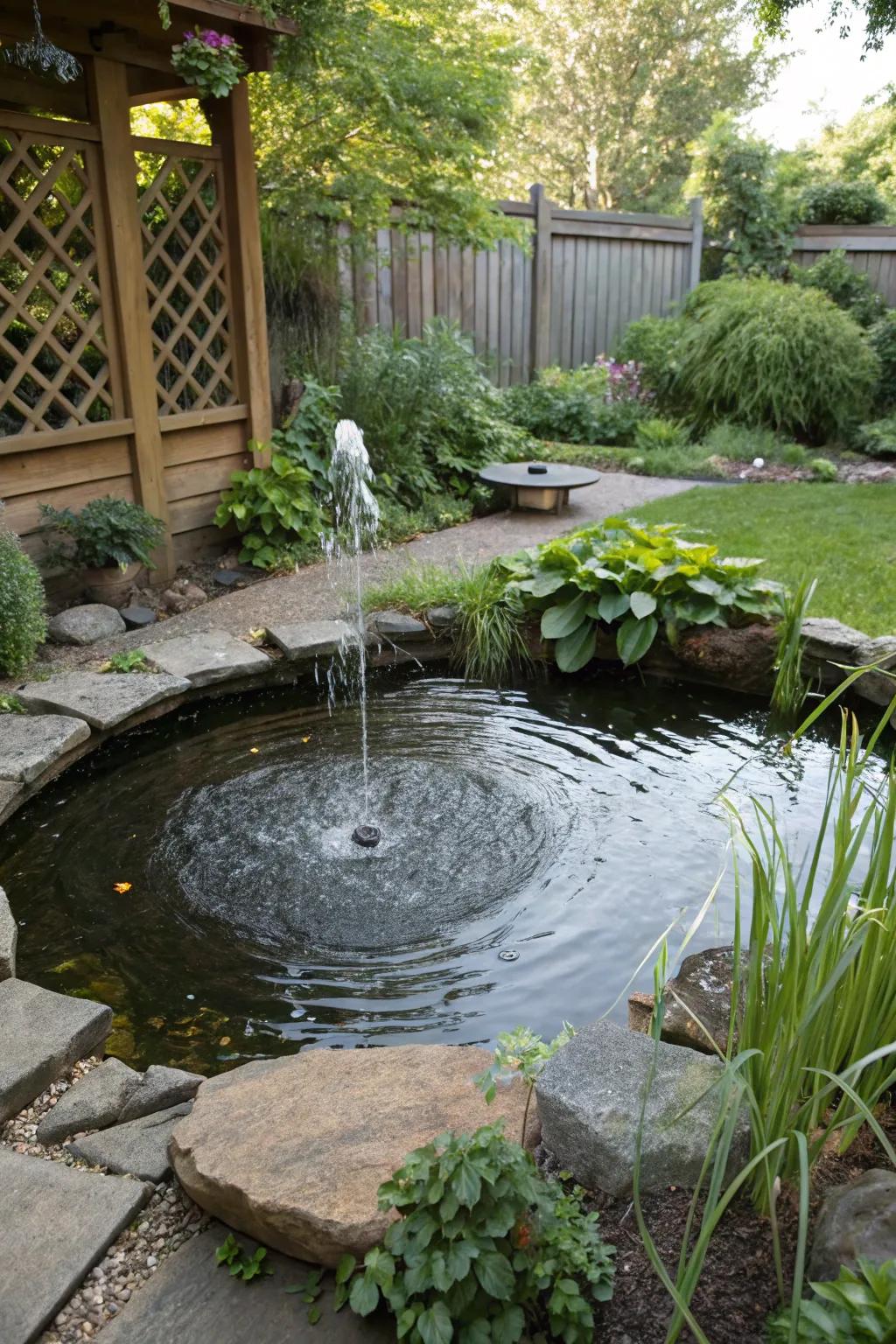 A serene water feature brings tranquility to your backyard.