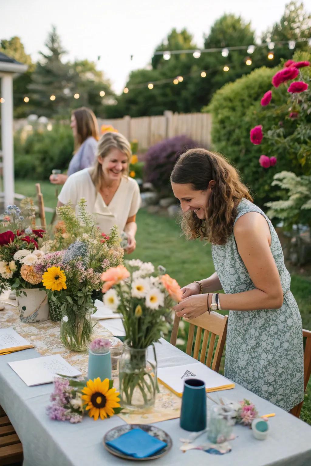 Guests enjoy crafting their own floral arrangements to take home.