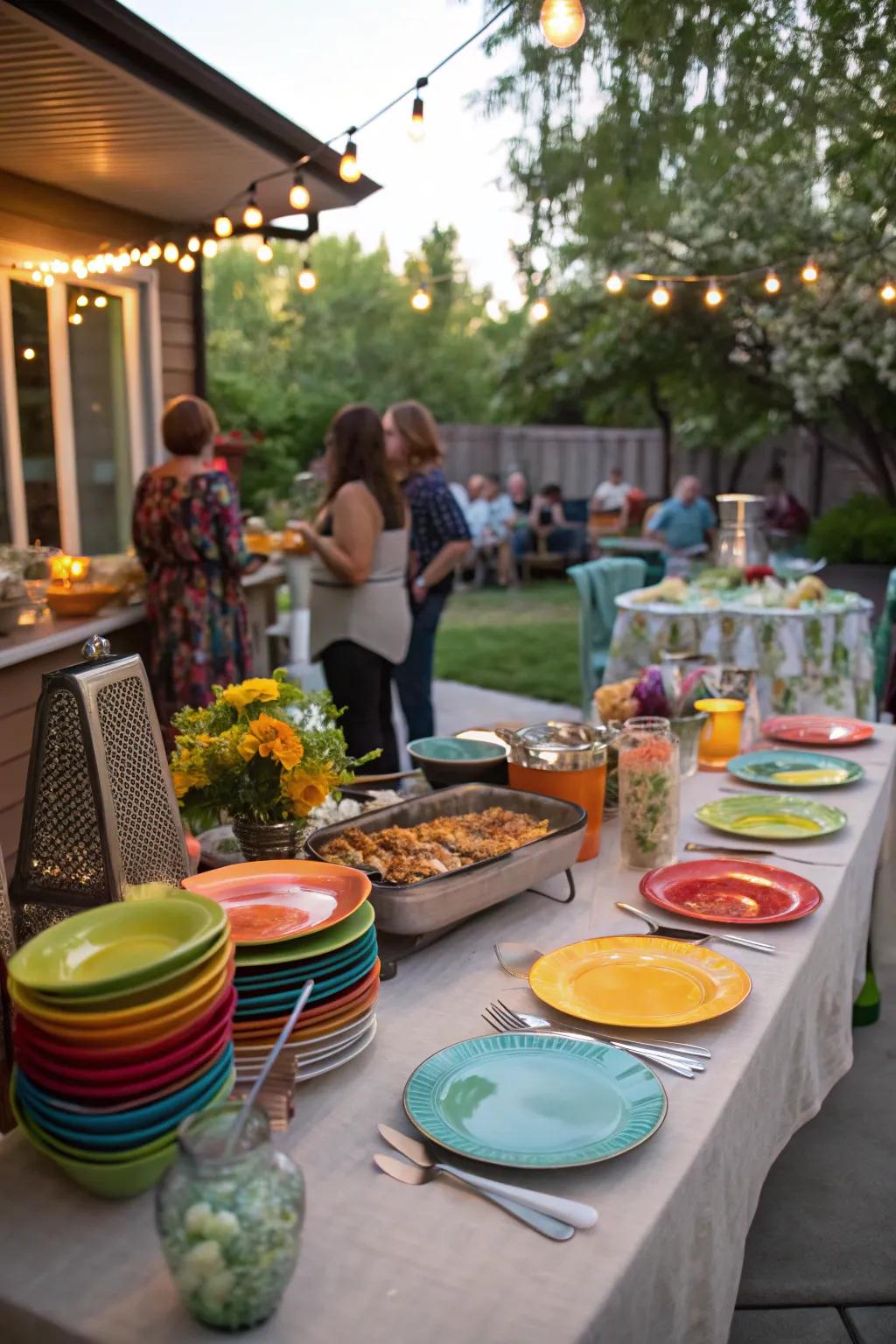 A potluck feast brings together delicious dishes from friends.