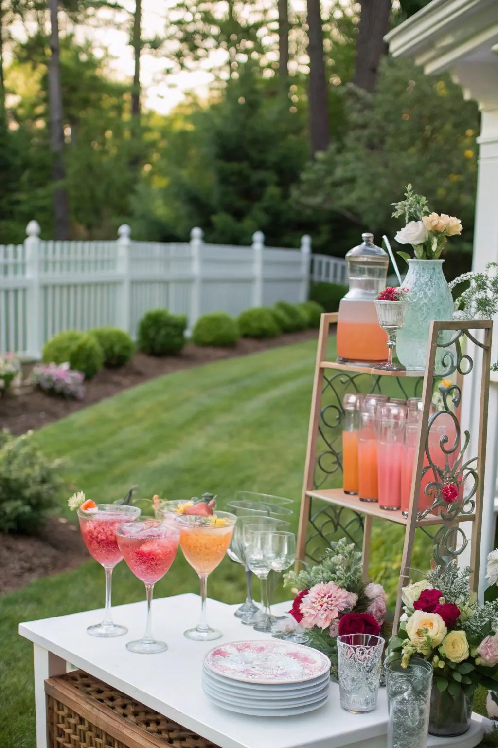A personalized drink station adds flair and refreshment to the gathering.