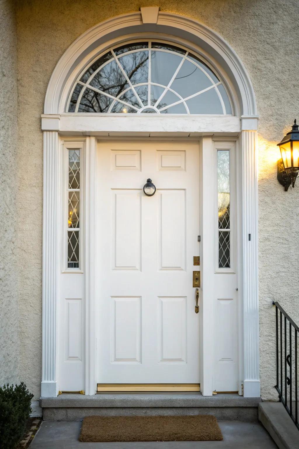 Architectural details add grandeur to a white door.