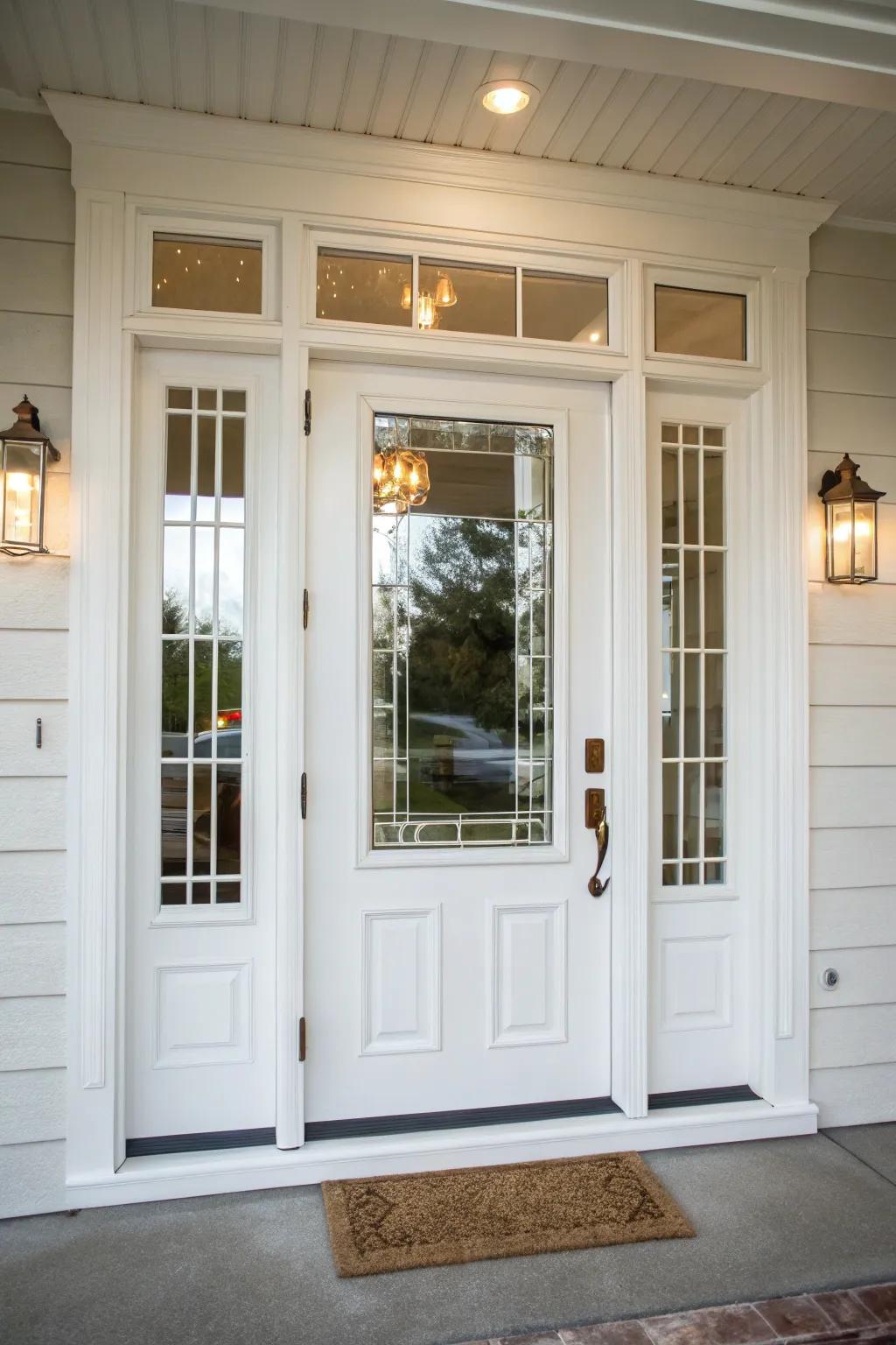 Glass elements bring elegance to a white door.
