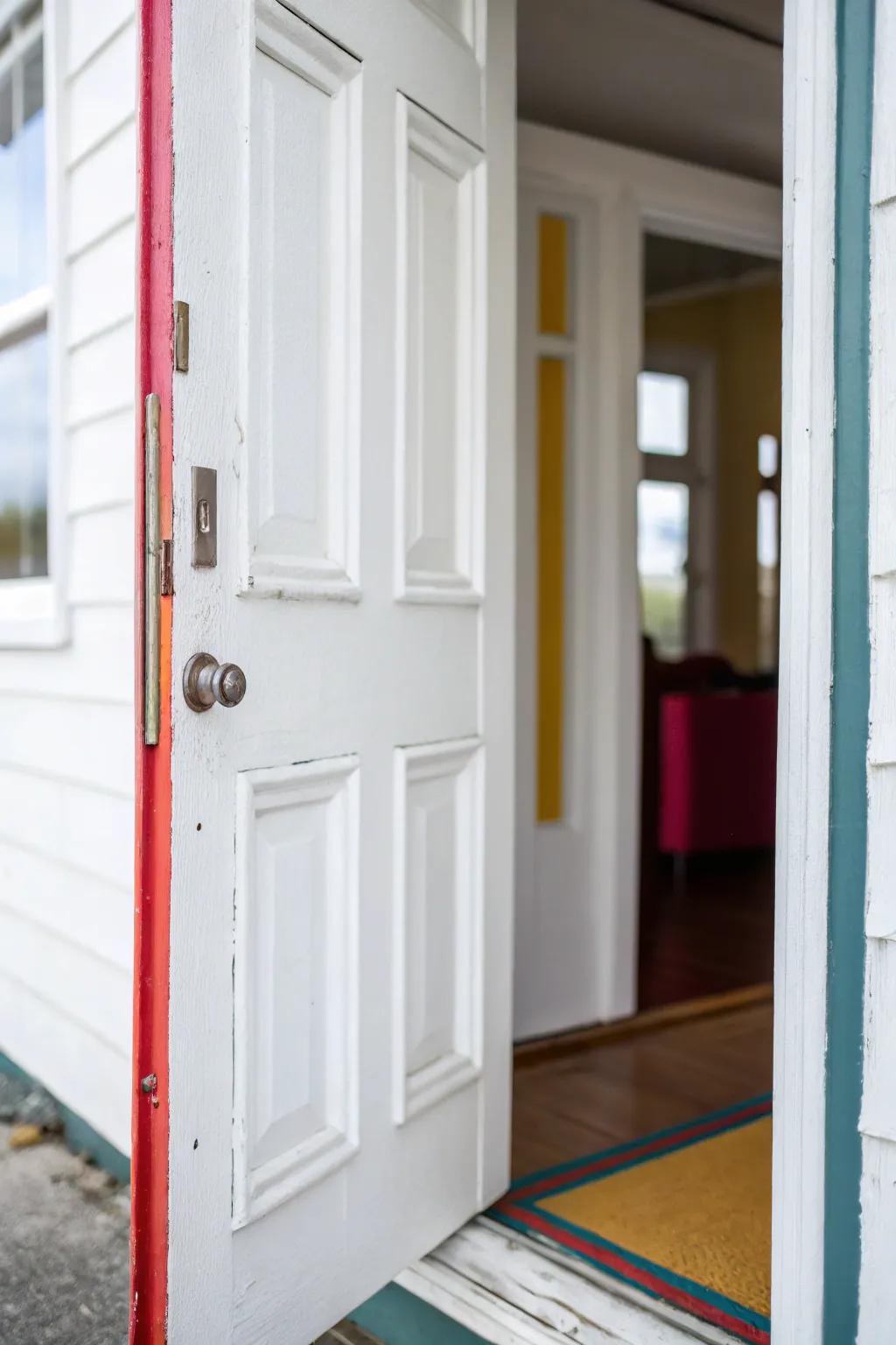 A bold-colored edge adds an unexpected twist to a white door.