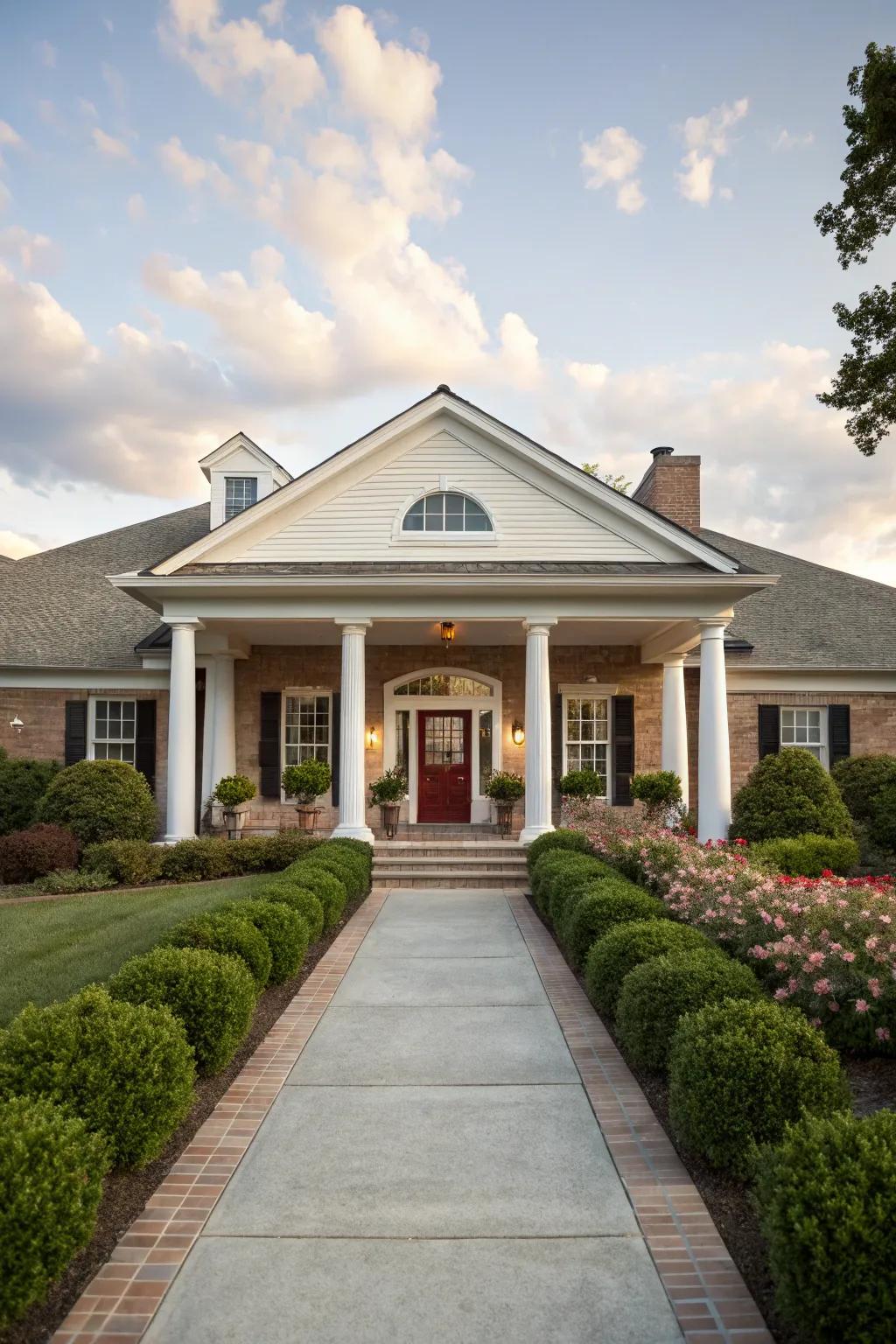 A classic gabled roof portico that adds elegance and charm.