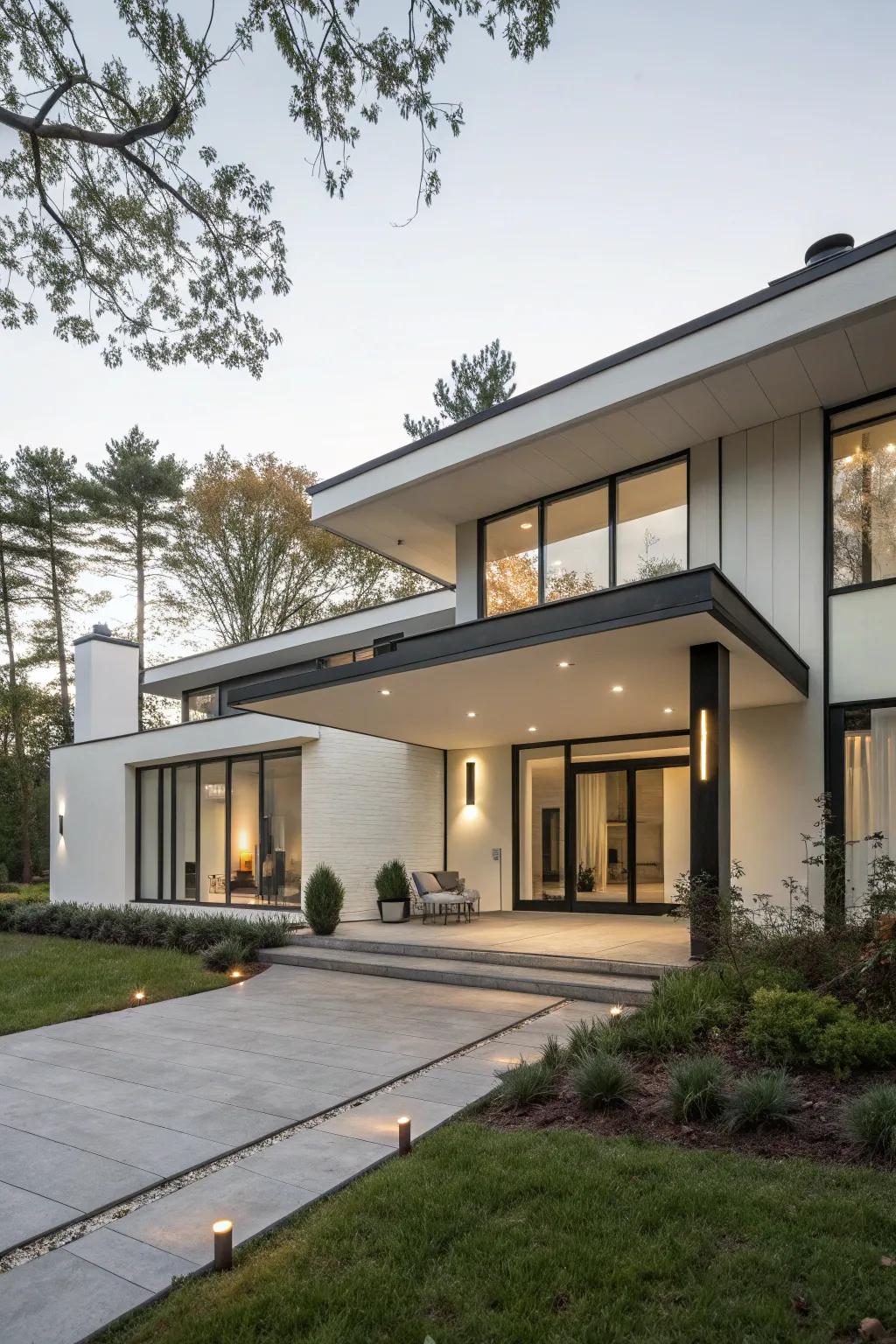 A modern flat roof portico offering a stylish entrance.