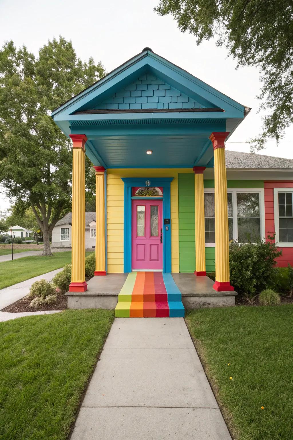 A color-coordinated portico that brings harmony to the entrance.
