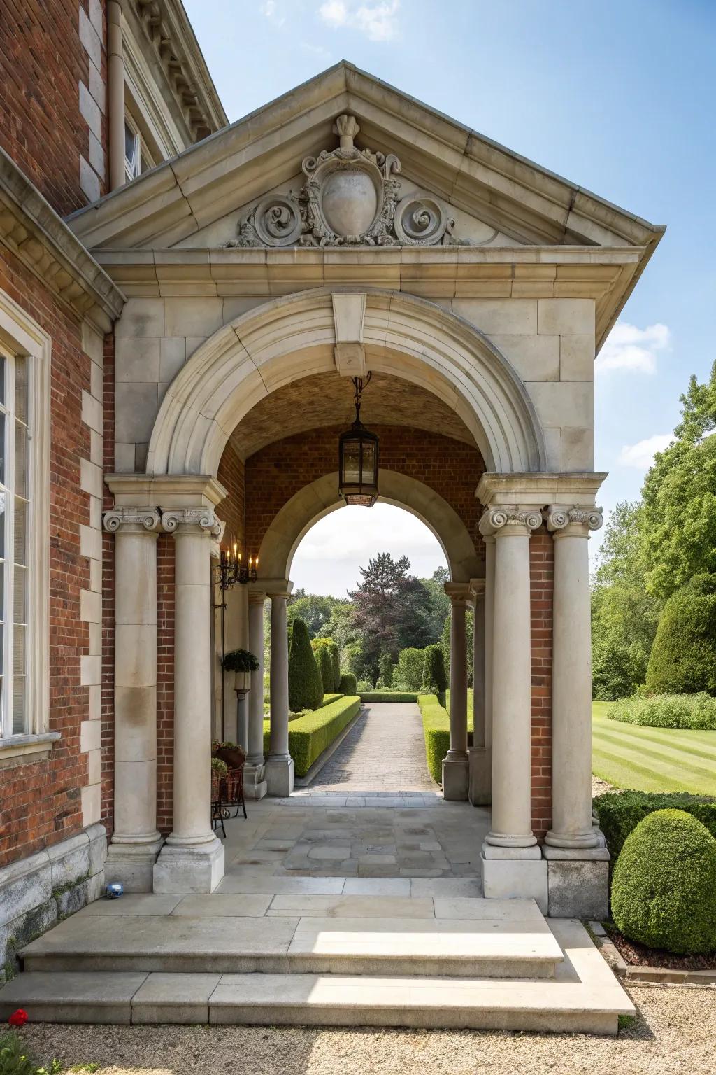 An elegant stone and brick portico that's timeless.