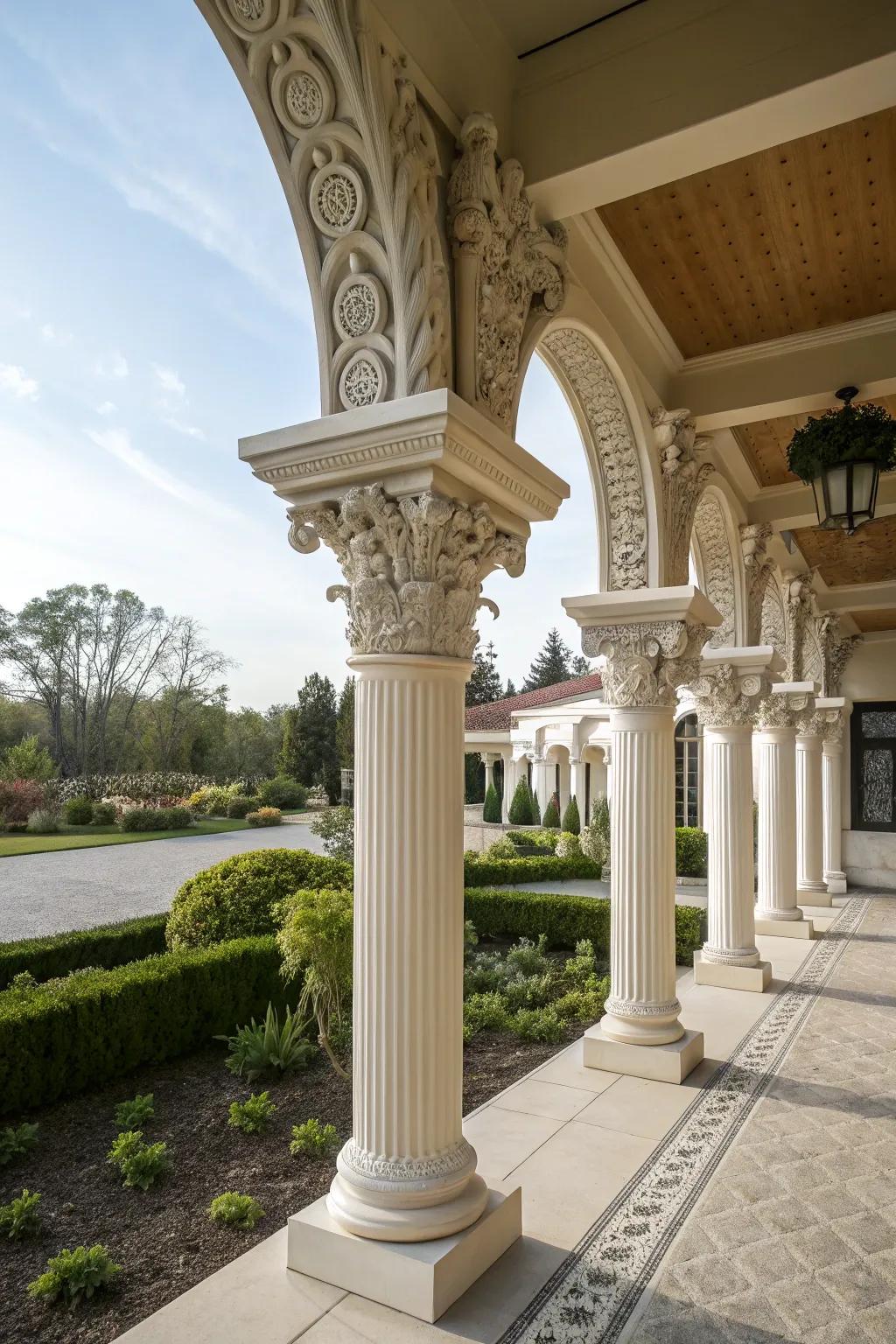 Decorative columns and brackets making a statement entrance.
