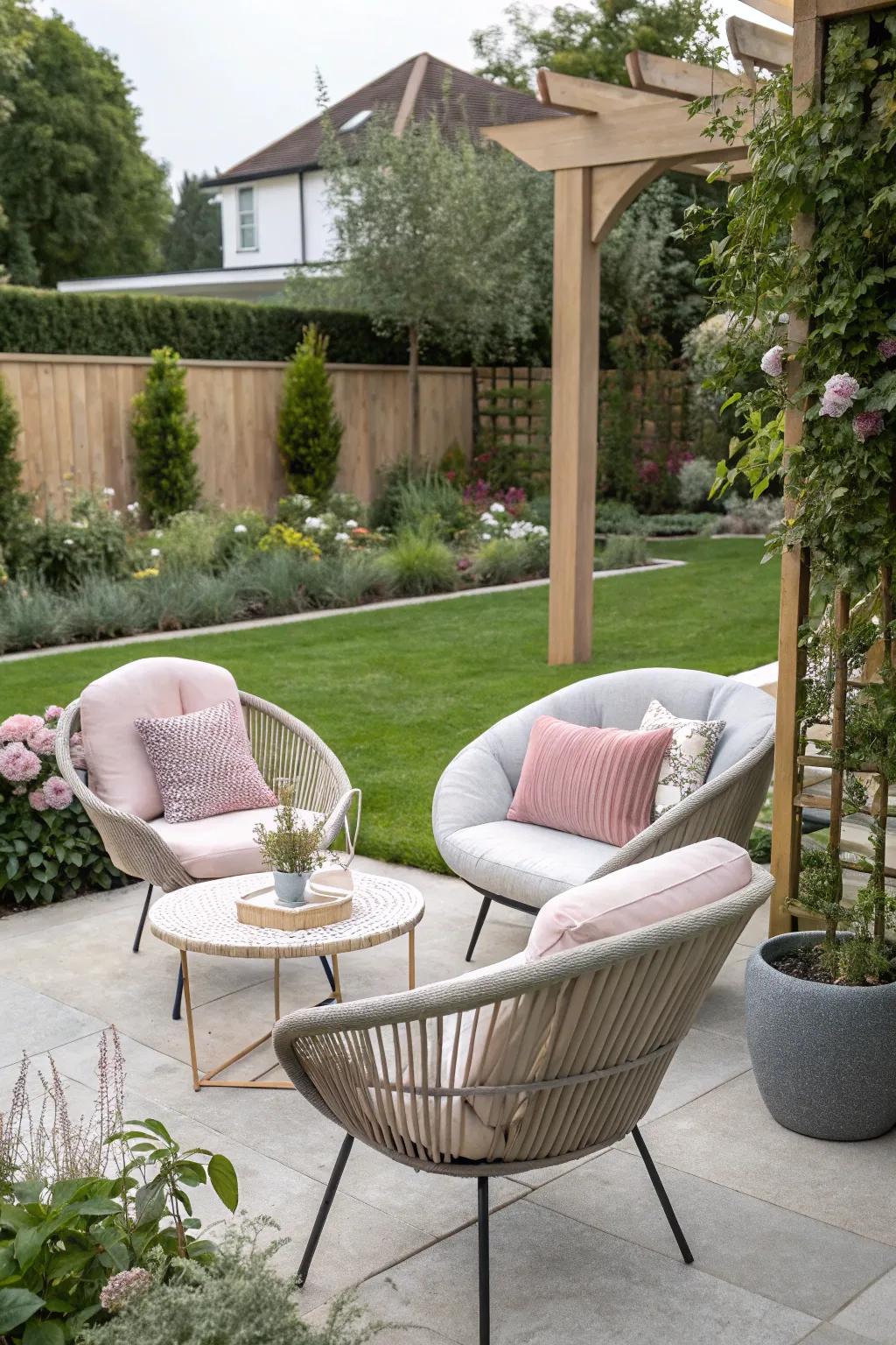 A cozy outdoor seating area perfect for relaxation and socializing.