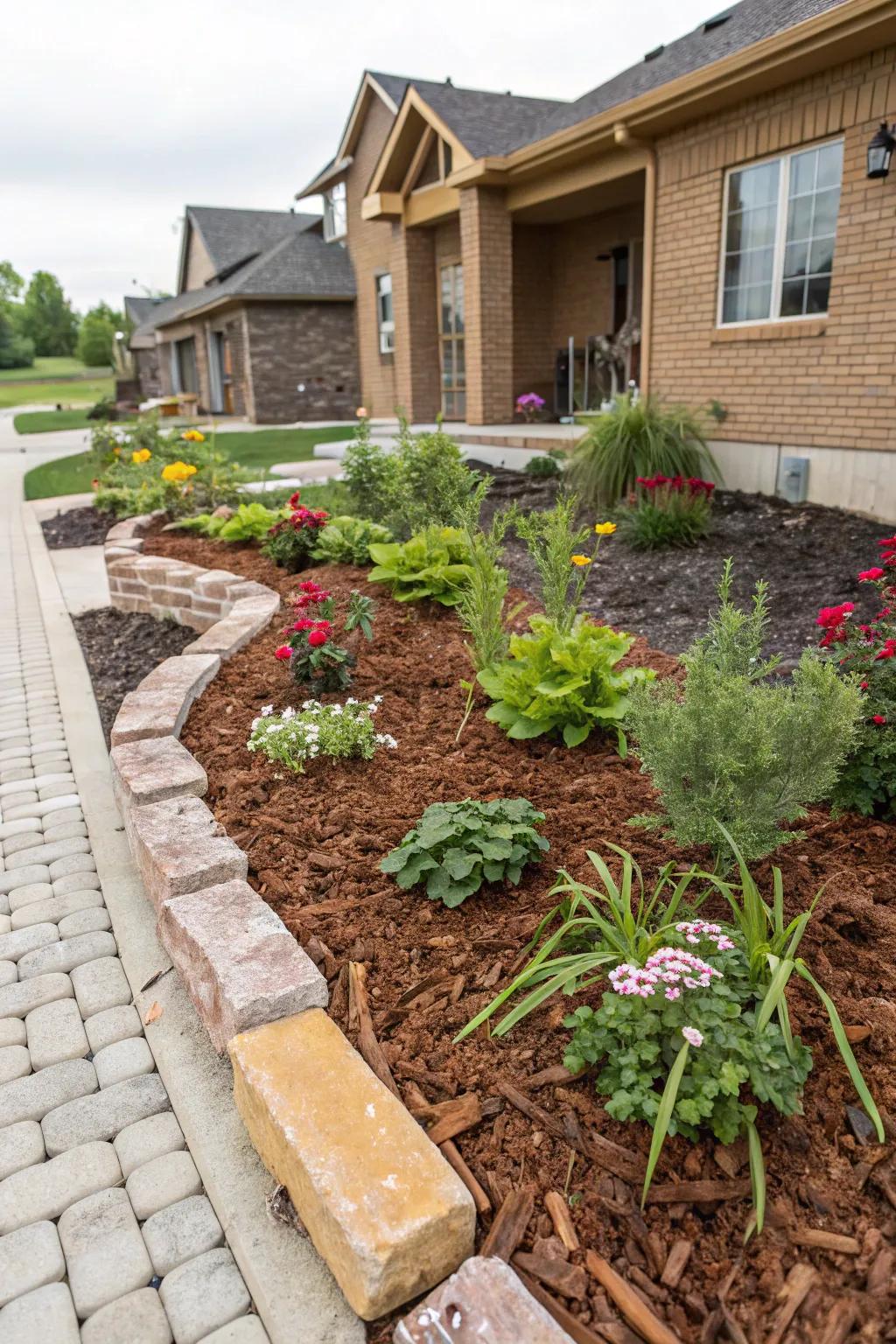Bark mulch adding texture and a finished look to garden beds.