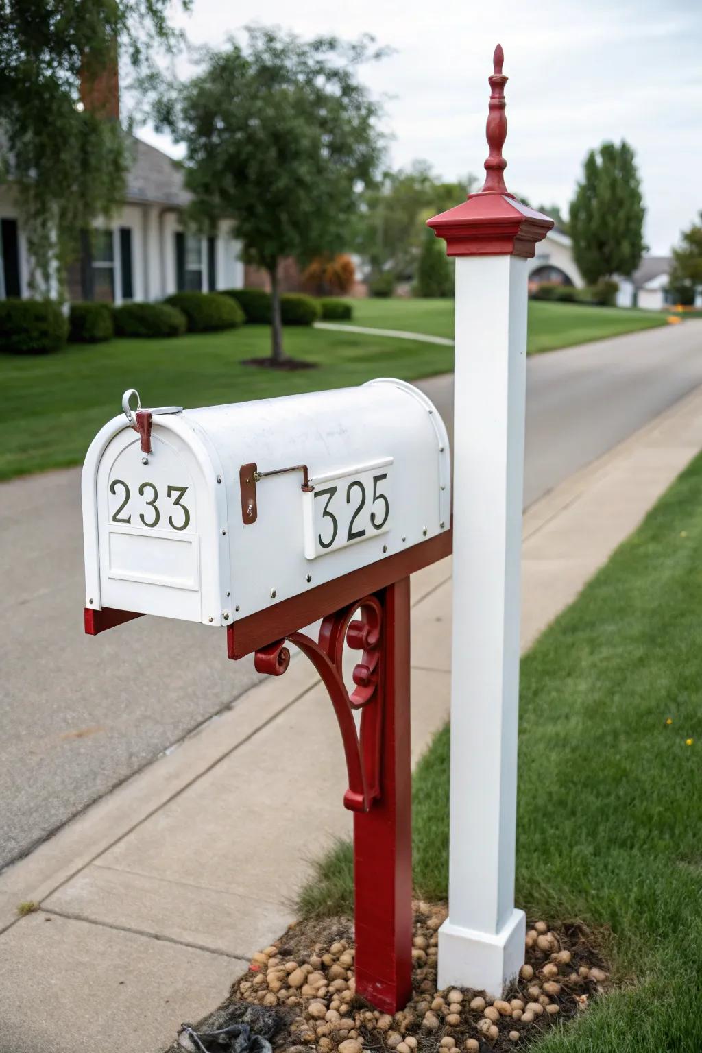 Vertical house numbers on a classic mailbox.