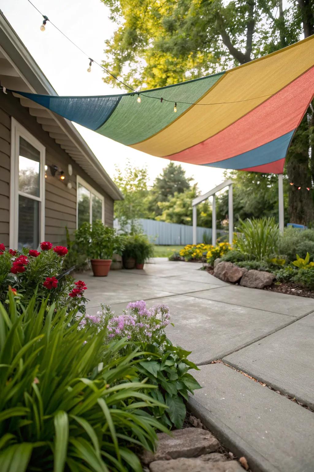 Add flair and function with a shade sail.