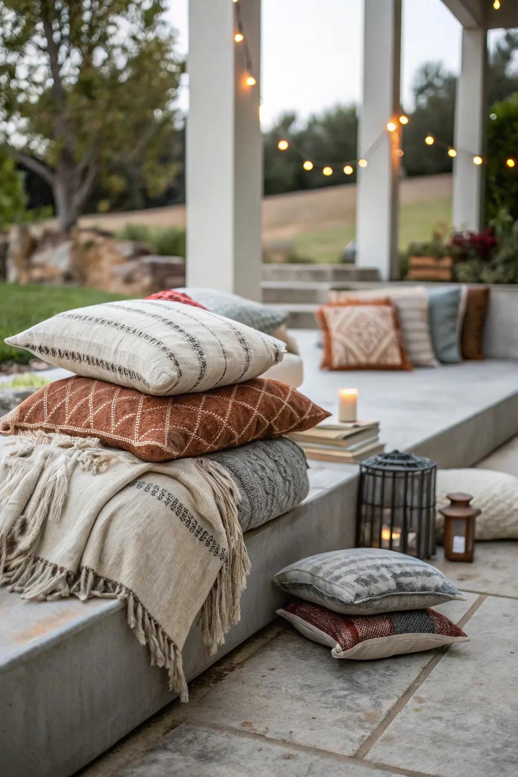 Add comfort with layered textiles.