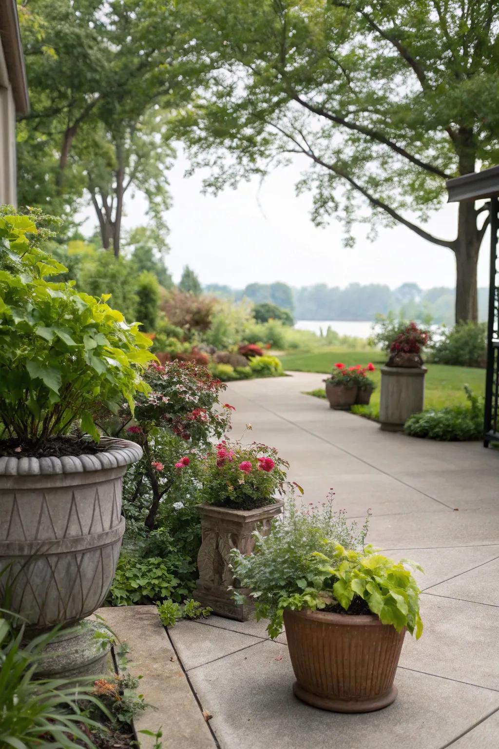 Surround your patio with lush planters.