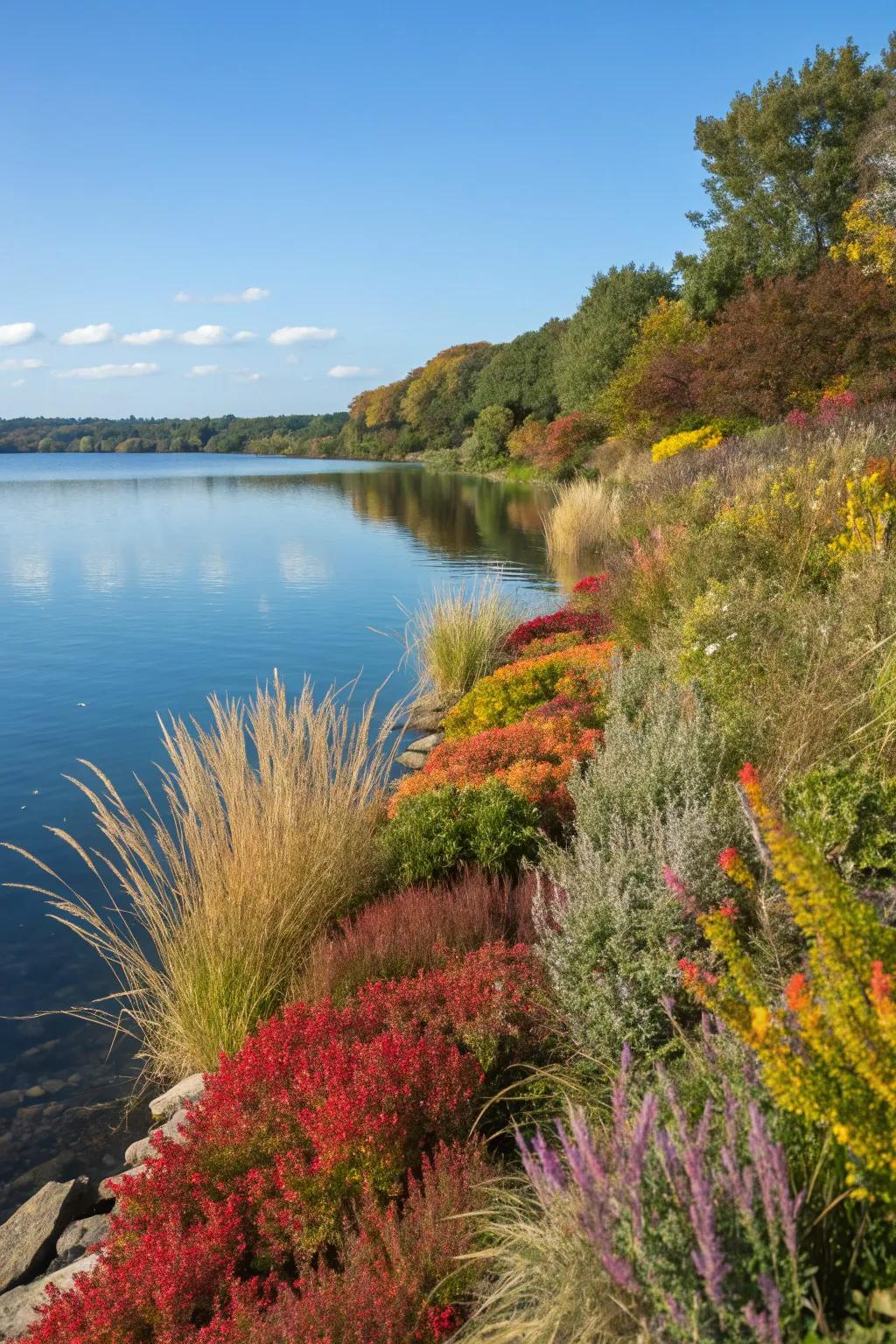 Lush vegetation adds vibrant life to any shoreline.