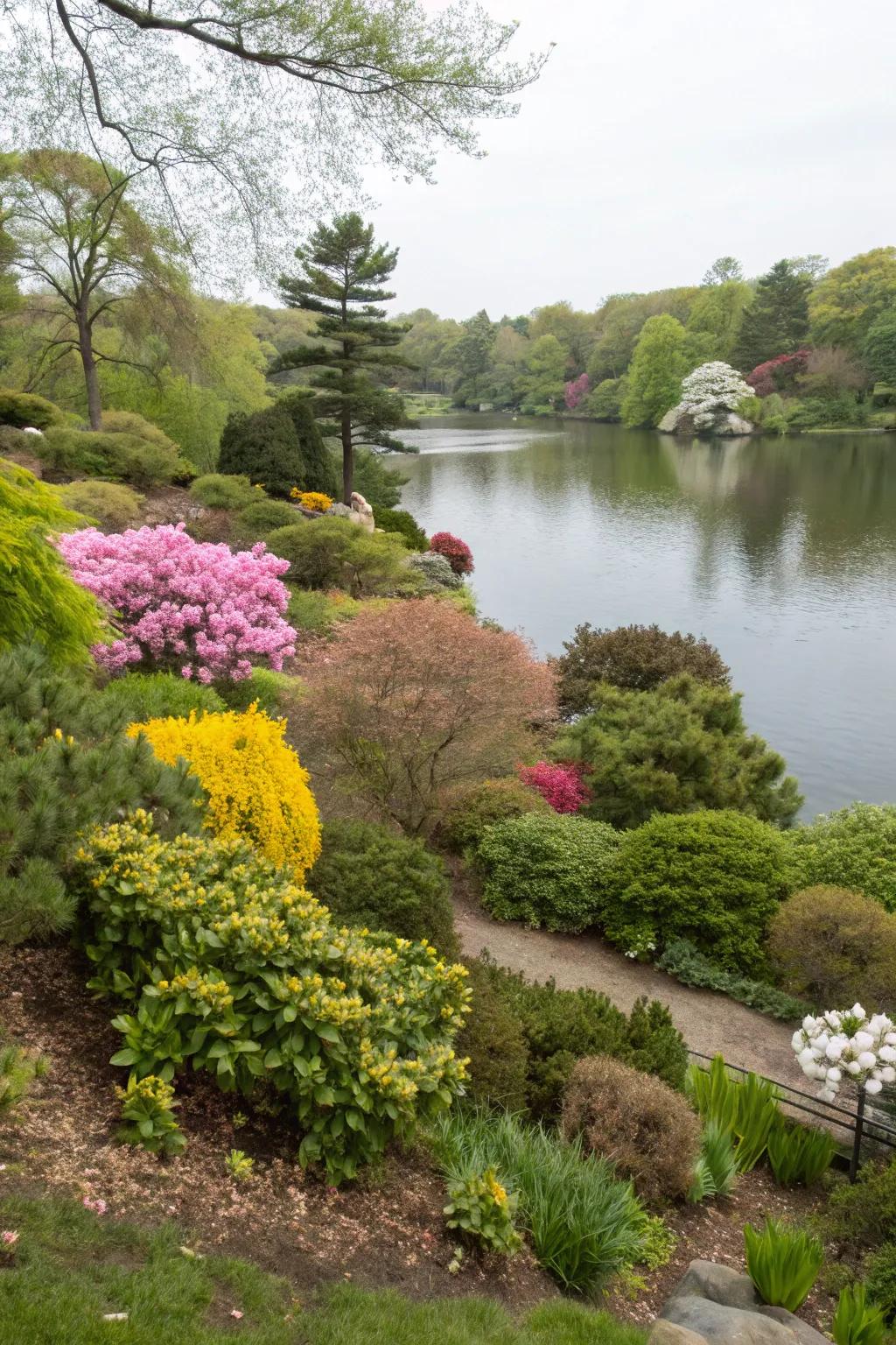 Seasonal planting ensures year-round beauty and interest.