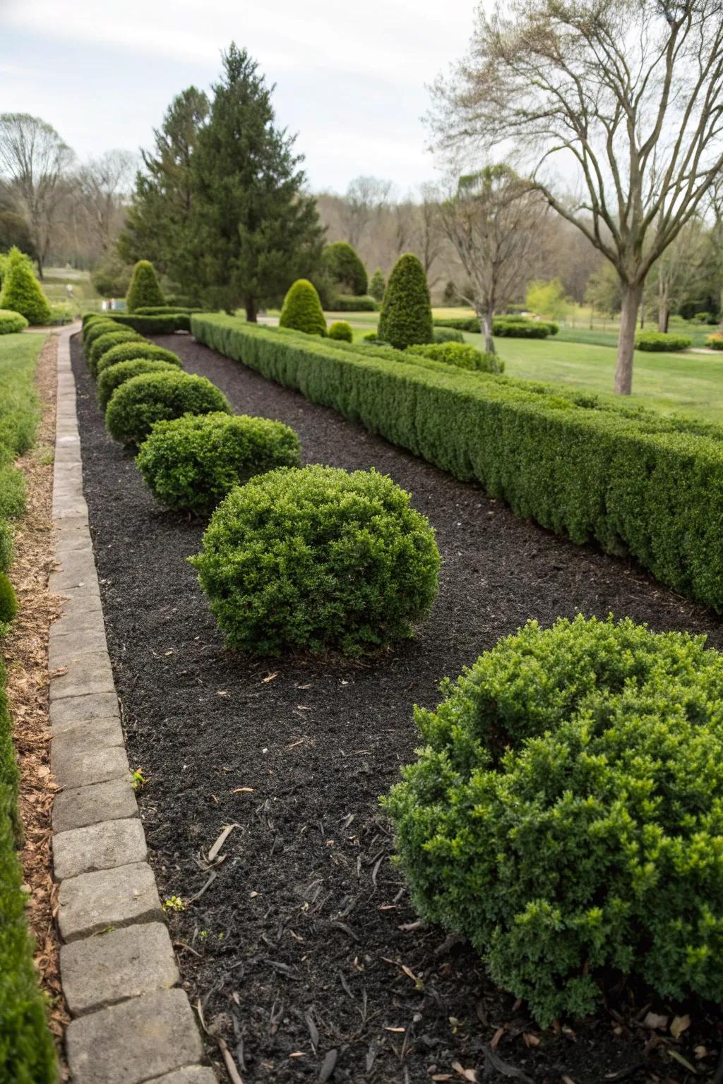 Mulch borders add definition and function to shrub landscaping.