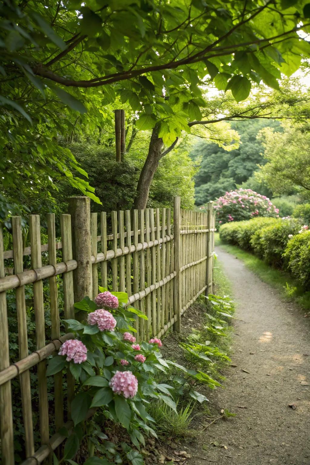 Bamboo picket fences are eco-friendly and naturally beautiful.