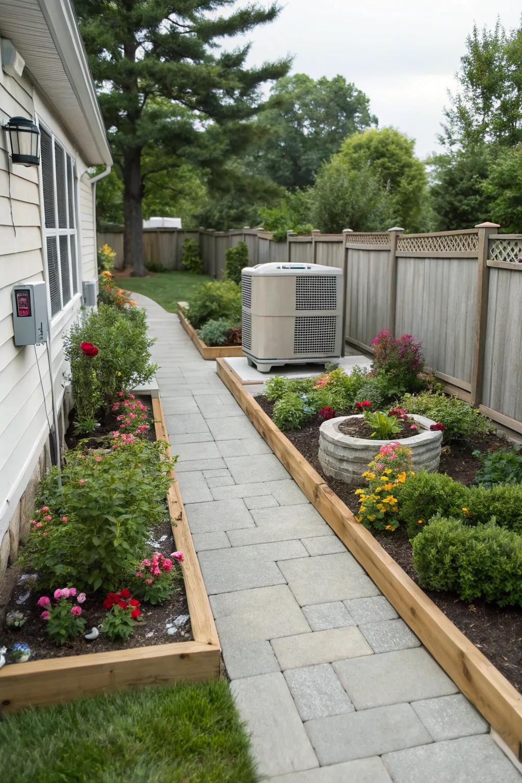 Paved paths offer functionality and style around your AC unit.