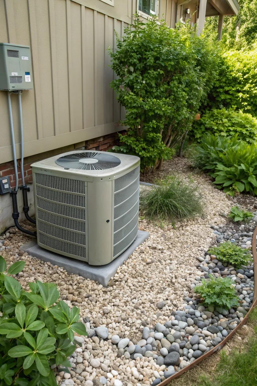 Gravel provides a neat and effective way to landscape around your AC unit.