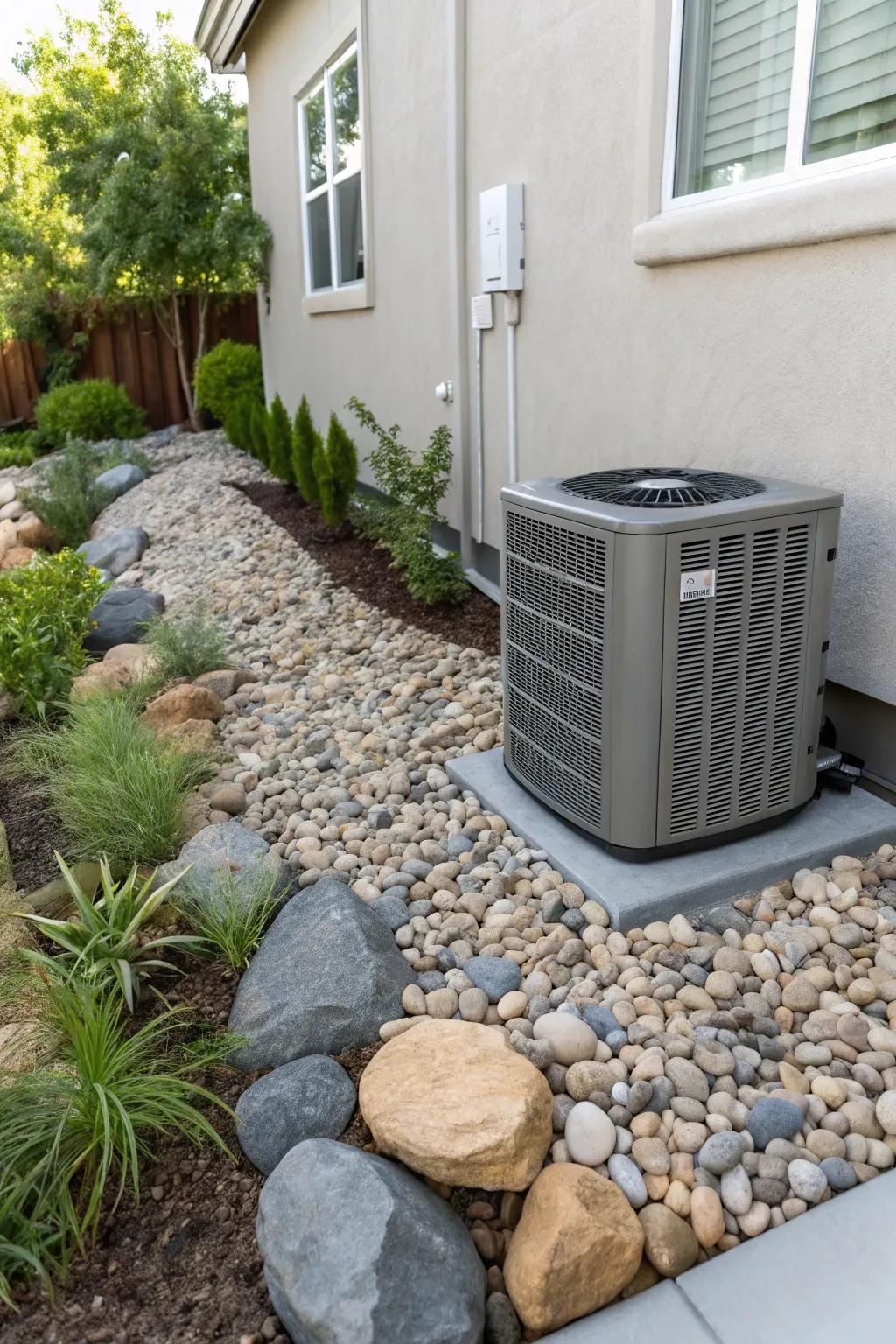 Rocks and pebbles create a chic, low-maintenance landscape.