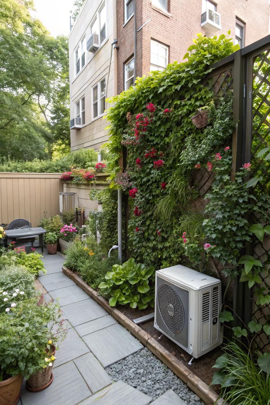 Vertical gardens maximize space and provide lush camouflage.