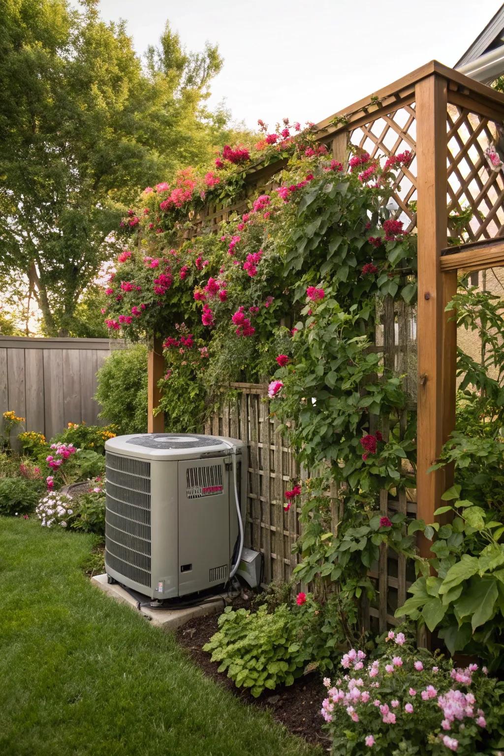 A trellis with vines adds charm and coverage to your AC unit.
