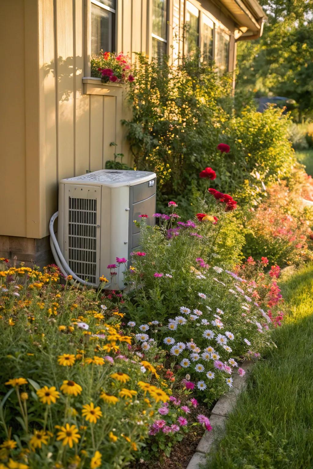 A wildflower border adds color and whimsy to your AC unit area.