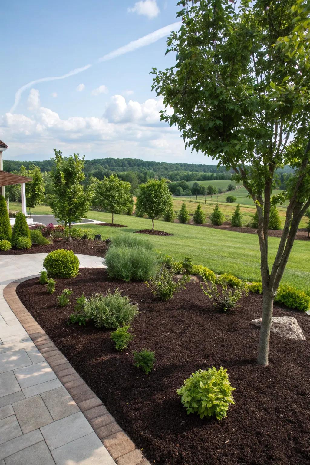 Mulched areas offer an easy and attractive solution.