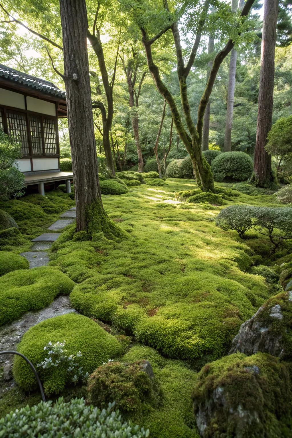 Moss adds a touch of magic to shaded garden areas.