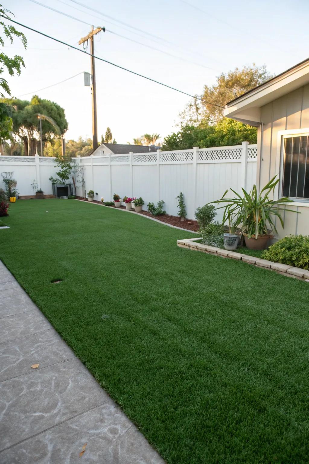 Artificial turf offers a lush look without the maintenance.