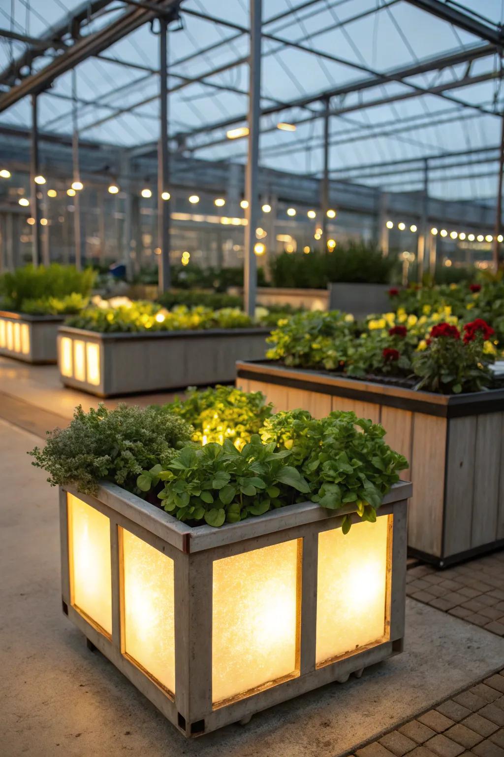 Add ambiance with planter-integrated lighting.