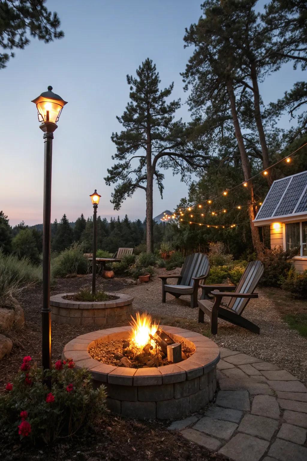Eco-friendly solar-powered lights keep the area beautifully lit.