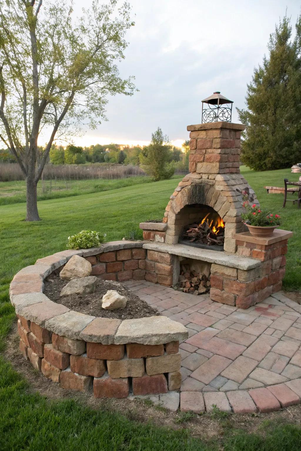 A rustic stone fire pit adds charm to any backyard.